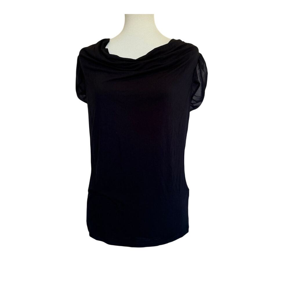 SIX/FIFTY Cowl Neck Sheer Sleeve Blouse - Black - Size Medium